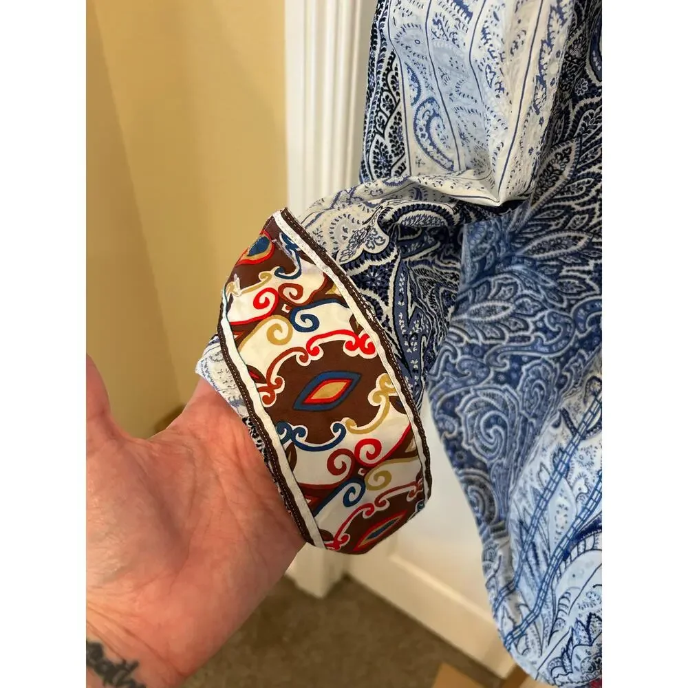 Robert Graham Blue Paisley Button Down Shirt with Contrast, Size XL - Picture 5 of 11